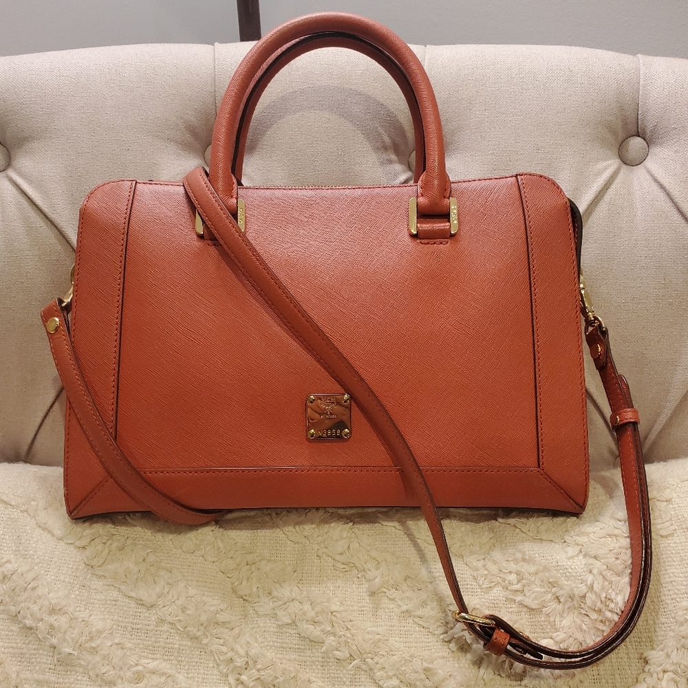 MCM Orange 2 Way Saffiano Leather Bag